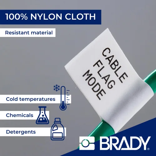 Miniatura 3 de Brady Auténticas etiquetas adhesivas agresivas de nailon multiusos (M4C-750-499) de 0.75 pulgadas de ancho x 16 pies, negro sobre blanco. Para uso
