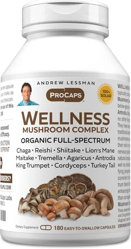 ANDREW LESSMAN Wellness Mushroom Complex 180 cápsulas – Mezcla orgánica de espectro completo de 11 hongos – Apoya la salud y la vitalidad en general