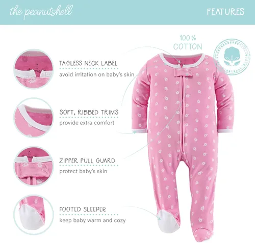 Miniatura 2 de The Peanutshell Pijama con pies para bebés, para dormir y jugar, paquete de 3