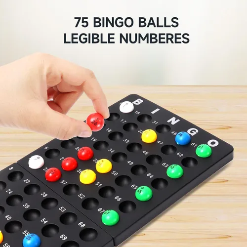 Miniatura 5 de GSE Games & Sports Expert Juego de bingo de lujo con bombo de acero, tablero maestro, 75 bolas, 300 fichas, 50 tarjetas de bingo para fiestas
