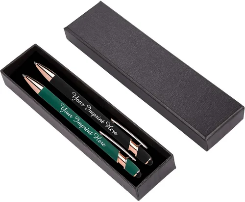 Miniatura 12 de ExpressDesigns™ - Juego de regalo de bolígrafos personalizados - Paquete de 2 bolígrafos de metal suave al tacto de oro rosa con caja de regalo