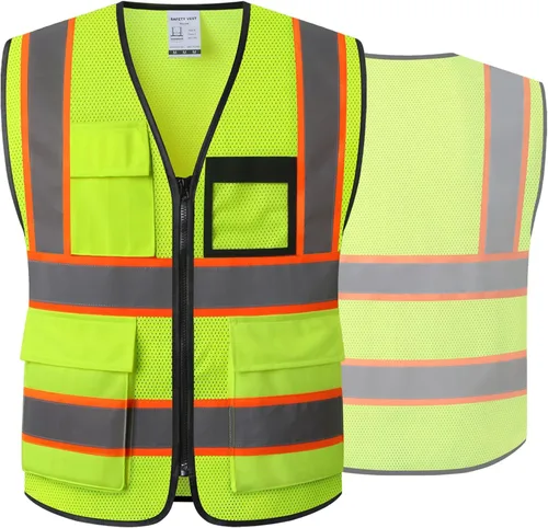 Miniatura 18 de Chaleco de seguridad de malla reflectante para hombres y mujeres con 5 bolsillos y cremallera frontal, chaleco de malla de alta visibilidad Hi Vis