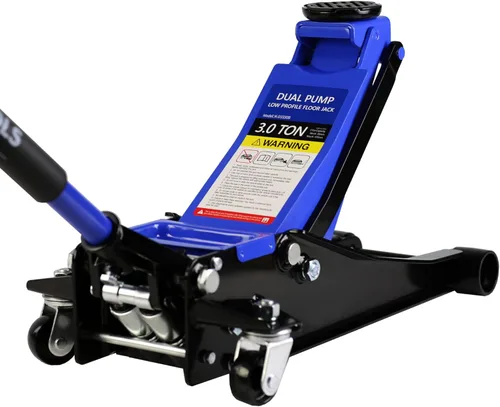 LKTART Gato hidráulico de piso de perfil bajo de 3 toneladas con rango de elevación de pistón dual 3.3"-18.5" Bomba doble azul 3.0T 3.3"-18.5"