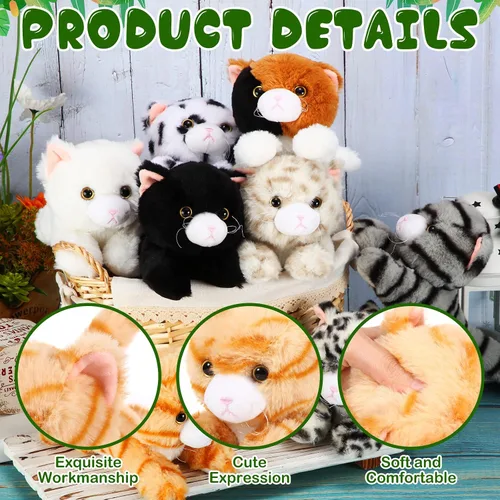 Miniatura 5 de Libima 8 piezas de animales de peluche de gato a granel de 8 pulgadas, gatitos de peluche, animales de gato, regalos de carnaval, regalos de fiesta