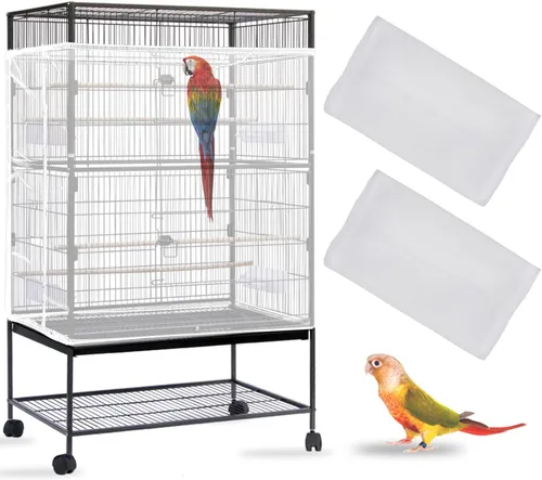 Miniatura 11 de Daoeny 2 piezas de atrapasador de semillas de jaula de pájaros, cubierta de jaula de pájaros grande, malla de nailon suave y aireada, cubierta