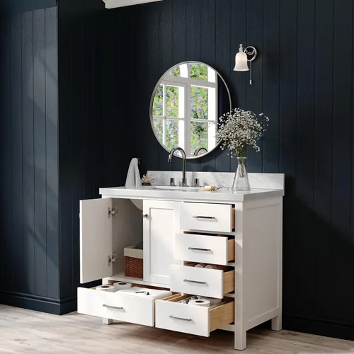 Miniatura 3 de ARIEL Cambridge - Mueble de baño con lavabo de 42 pulgadas, madera maciza, encimera de mármol italiano de Carrara de 1.5 pulgadas, fregadero Blanco