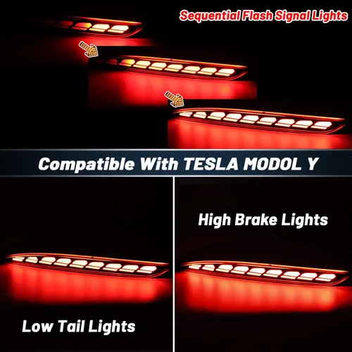 Miniatura 3 de Reflector de parachoques antiniebla trasero con lente roja, luz trasera de freno secuencial intermitente, luces de señal 3 en 1, compatible con Rojo