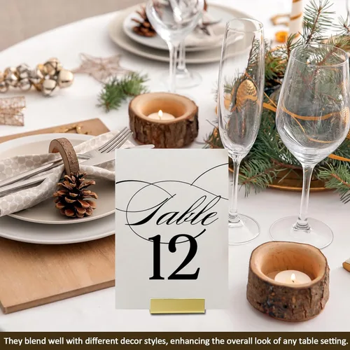 Miniatura 6 de 12 soportes dorados para números de mesa, soportes de metal para tarjetas, caja de almacenamiento, soportes ideales para bodas, aniversarios, fiestas