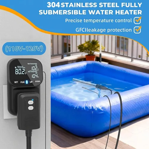 Miniatura 3 de Calentador de agua eléctrico de inmersión de 120 V 1800 W, calentador de agua sumergible con termostato y GFCI adecuado para fregaderos, bañeras