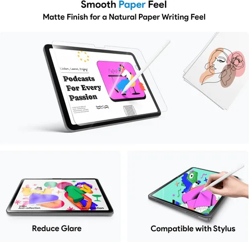 Miniatura 6 de MOBDIK Paperfeel Protector de Pantalla de Vidrio Compatible con iPad Air 11 M3 2025 / M2 2024, Kit de Alineación Automática, Diseñado para Escritura