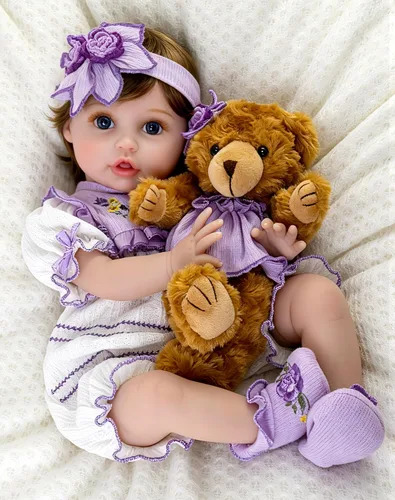 Miniatura 10 de Aori Muñecas Reborn de 22 pulgadas – Muñeca de bebé realista para niños de 3 años en adelante – Bebé recién nacido realista con traje rosa – Cuerpo