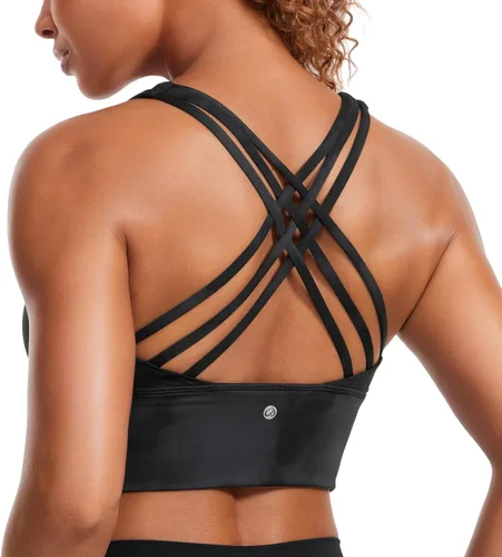 CRZ YOGA - Brasieres deportivos de linea larga con tirantes delgados para mujer, sin aros, acolchados, cruzados, para yoga, cortados, sin mangas