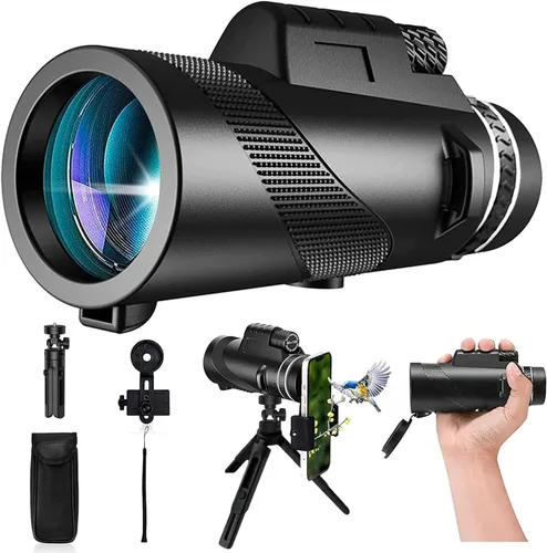 Monocular-Telescopio 80x100 Monoculares de alta potencia de alta definición para adultos de alta potencia con adaptador de teléfono inteligente,