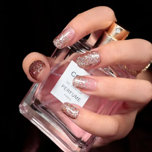 Miniatura 3 de MAYCHAO Esmalte de uñas de gel con purpurina de oro rosa de 0.5 fl oz, 1 esmalte de gel de oro rosa brillante, esmalte de uñas LED UV, arte de uñas