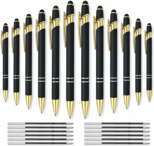 Miniatura 22 de 12 unidades 2 en 1 bolígrafo con punta de lápiz capacitivo, 1,0 mm de tinta negra, bolígrafo metálico con punta de lápiz capacitivo para pantallas