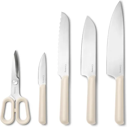 Miniatura 12 de Caraway Juego de 5 cuchillos de cocina alemanes de alta calidad con hoja de acero alemán, asas ergonómicas, sin microplásticos, color azul marino