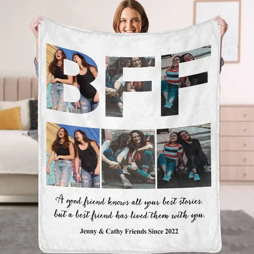 Miniatura 26 de YESCUSTOM Manta personalizada de Friends Forever con collage de fotos y texto, manta personalizada para mejores amigos, mejores amigos, cumpleaños