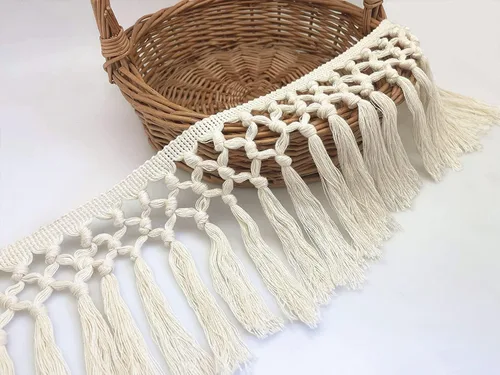 Miniatura 7 de FQTANJU Borla de algodón de 3 yardas de 5.5 in de ancho, borla de algodón, cinta bohemia de macramé para accesorios de costura, manualidades y Beige