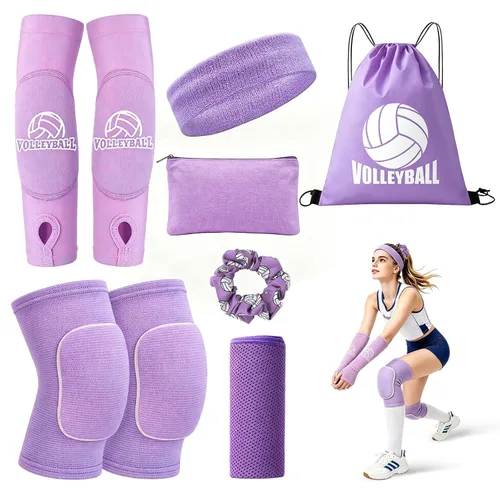 Miniatura 9 de Rodilleras de voleibol, mangas para brazos de voleibol, juego de accesorios de voleibol UMACWIN con rodilleras, almohadillas para brazos, banda