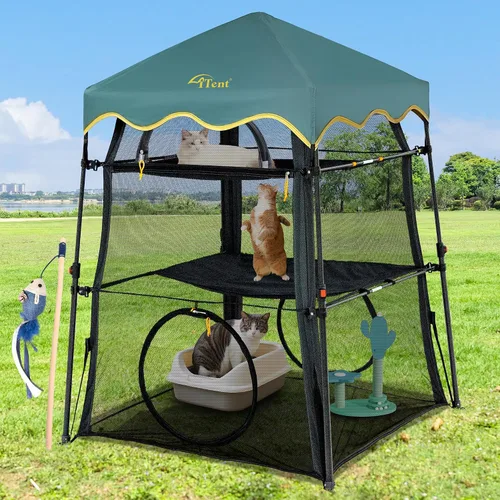 Miniatura 10 de Cerca para Gatos con Torre y Tienda de Campaña para Gatito y Gato para Interior y Exterior, Jaula para Gatos de 3 Niveles Interior, X-Grande Catio
