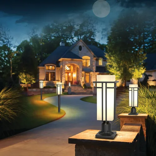 Miniatura 4 de Lámpara de poste al aire libre – Postes de lámpara de aluminio iluminación al aire libre, linterna de poste de luz al aire libre con base de montaje