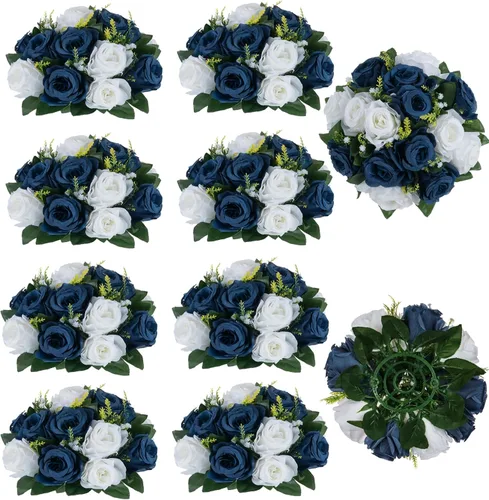 Miniatura 54 de BLOSMON Bolas de flores, centros de mesa de rosas de boda: 2 piezas de flores falsas carmesí decoración de bolas de besos Arreglos florales