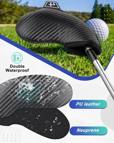 Miniatura 4 de Iron Golf Head Club Set,10pcs Golf Iron Covers, Black Leather Headcover Wedge Covers for Callaway Taylormade Ping Cobra RH and LH Etc