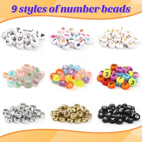 Miniatura 2 de 900 cuentas numéricas para pulseras, 9 colores, 0-9, números, bricolaje, joyería, pulseras, collares, llavero, manualidades, 0.27 x 0.157 pulgadas