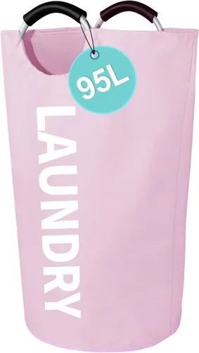 Miniatura 18 de WOOHA Cesta de lavandería grande de 115 litros, cesta plegable para ropa, cestas altas de tela plegables para dormitorio, armario, baño, Rosa