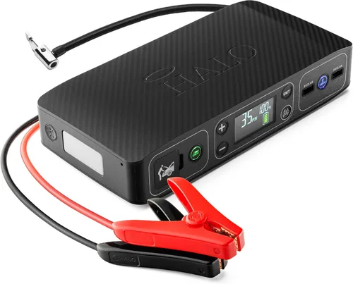 HALO Bolt Air 58830 Arrancador de Batería Portátil para Automóvil | Compresor de Aire de 100 PSI, Banco de Energía USB de 58.8Wh, Linterna de