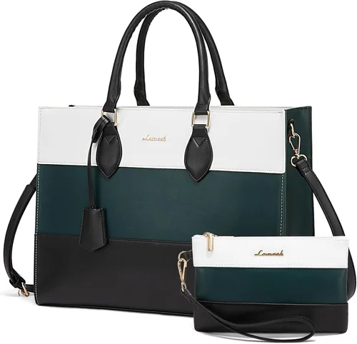 Miniatura 11 de LOVEVOOK Bolsa de mano para laptop para mujer, bolsa de trabajo, oficina, maletín para computadora con bolso de mano Negro