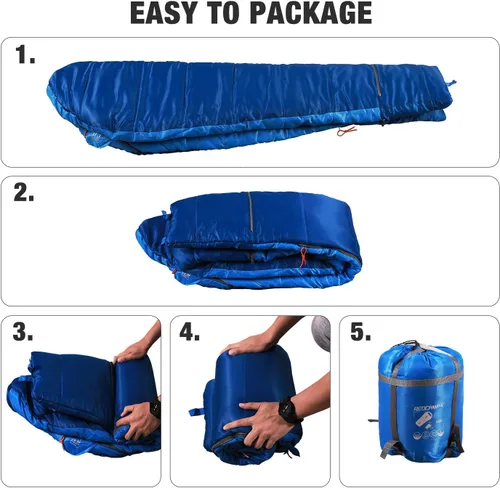 Miniatura 8 de REDCAMP - Saco de dormir para niños tipo momia para acampada, saco de dormir de 3 estaciones para clima frío, para niños, niñas y adolescentes, Azul