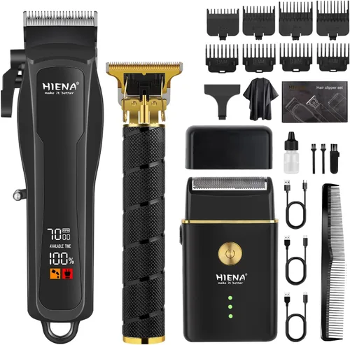 HIENA PRO Juego de cortapelos profesional para hombres, juego de cortapelos inalámbrico y kit de recortadora, recortadora de barba eléctrica