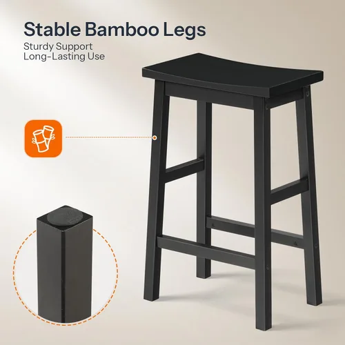 Miniatura 7 de HOOBRO Taburetes de bar, juego de 2 sillas de bar, taburetes de bar de altura de mostrador, taburetes de cocina de bambú, taburetes de silla de Negro