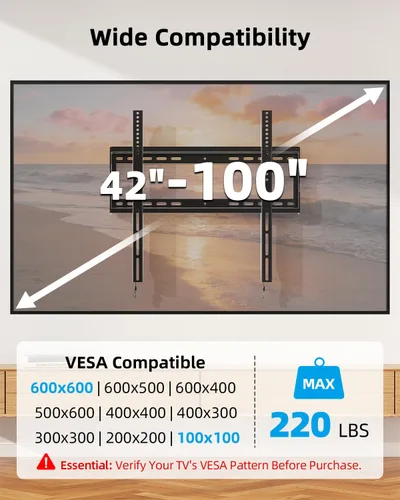 Miniatura 2 de HOME VISION Soporte de pared de TV resistente para televisores de 42 a 100 pulgadas, se adapta a televisores TCL y Samsung de 98 pulgadas, acero