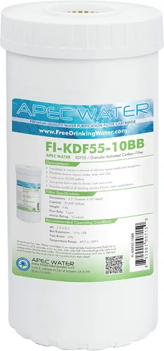 APEC Water FI-KDF55-10BB GAC Filtro de agua de carbono para toda la casa; metales pesados, reducción de cloro y bacterias, 4.5 x 10 pulgadas