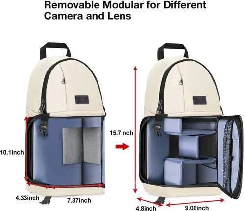 Miniatura 5 de MOSISO Bolsa para cámara DSLR/SLR/SLR/sin espejo, mochila para cámara fotográfica a prueba de golpes con soporte para trípode e inserciones Beige