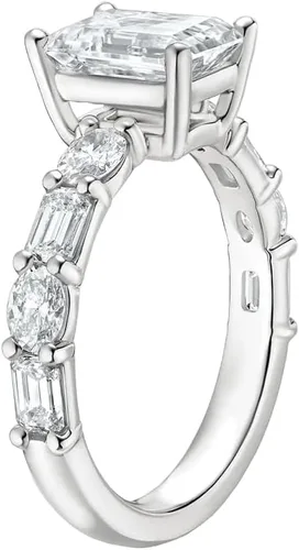 Miniatura 2 de IGI - Anillo de compromiso de diamante de 4.0 quilates con cuatro puntas de corte ovalado blanco con diamantes de laboratorio ovalados laterales