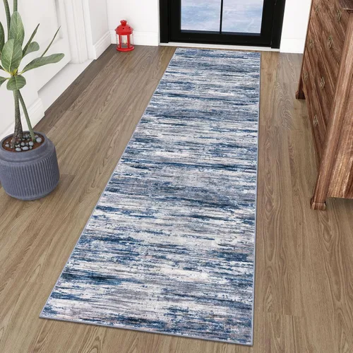 Miniatura 34 de SIILOOM 2 x 3 Alfombra moderna y abstracta para entrada, alfombra neutra azul marino gris multicolor súper suave de área pequeña, alfombras lavables