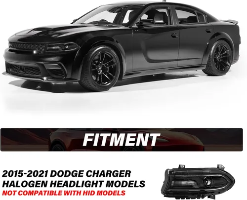 Miniatura 7 de Conjunto de faros halógenos compatible con Dodge Charger 2015-2023 con doble barra LED DRL, par izquierdo del conductor izquierdo