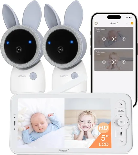 ARENTI Monitor de bebé de 4MP con 2 cámaras, monitor de bebé de video de pantalla de 5 pulgadas, WiFi de doble banda 2.4G/5G con aplicación, vista
