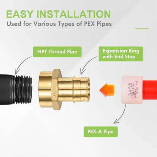 Miniatura 7 de Paquete de 2 adaptadores Pex-A hembra, 1 pulgada hembra NPT a 1 pulgada PEX-A latón expansión PEX-A accesorios PEX-A, latón sin plomo NSF/ANSI 61