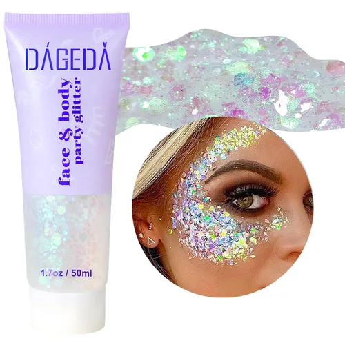 Miniatura 36 de DAGEDA Gel de purpurina corporal, lentejuelas de gel corporal con purpurina para la cara, sombra de ojos líquida, purpurina gruesa para cara, Sirena