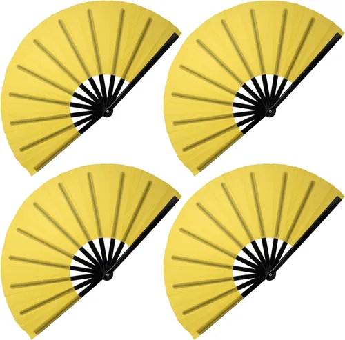 Miniatura 22 de QIRMIZI Abanico grande plegable para rave – Abanicos de tela de nailon, abanicos retro vintage para kung fu, tai chi, danza, festivales de música