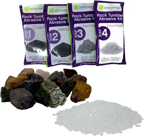 WireJewelry Gemstones of The World Kit de Recambio para Pulidor - 1.5 Libras de Roca Seleccionada a Mano, 1 Lote de Grano Abrasivo de 4 Pasos y