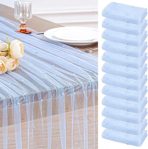 Miniatura 34 de LuoluoHouse Camino de Mesa de Perla para Centros de Mesa de Boda: Camino de Mesa de Perla de 10 pies, Decoración de Mesa de 29x120 Pulgadas de Tul