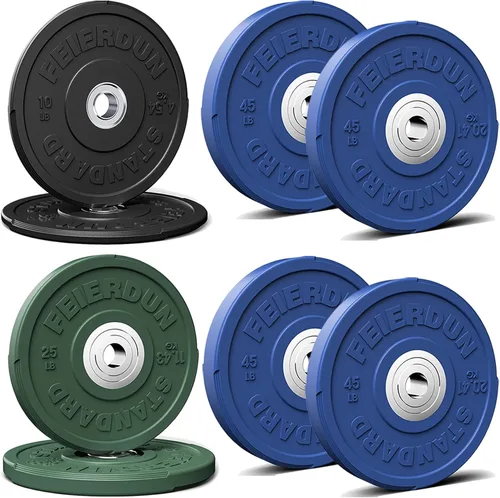 Miniatura 17 de FEIERDUN Disco de Peso Olímpico con Parachoques de Color de 2 Pulgadas para Entrenamiento de Fuerza - 100% Goma Virgen