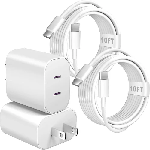 Cargador para iPhone 17 y 16, cargador de doble puerto tipo C de 20 W, bloque de carga rápida, paquete de 2 cargadores de teléfono USB C dobles de