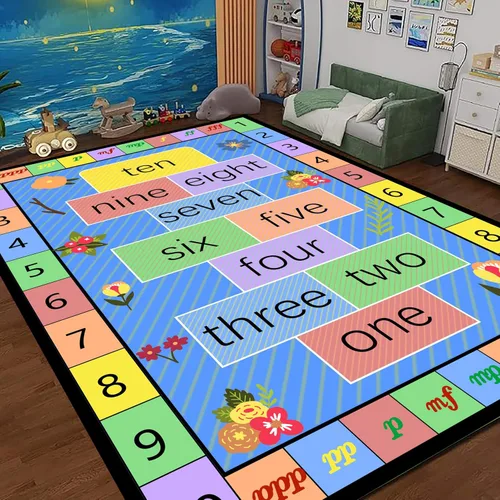 Miniatura 7 de Alfombra infantil de 5 x 7 pies, alfombra de juegos para el aula, alfombra para niños con respaldo de goma, coloridos dibujos animados piano, notas
