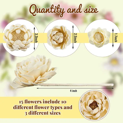 Miniatura 2 de Waydress 15 Piezas Difusor Flores Sola Mixtas Material Natural Aromaterapia Varillas Flores de Madera Decorativas Aromaterapia Colocación de Flores